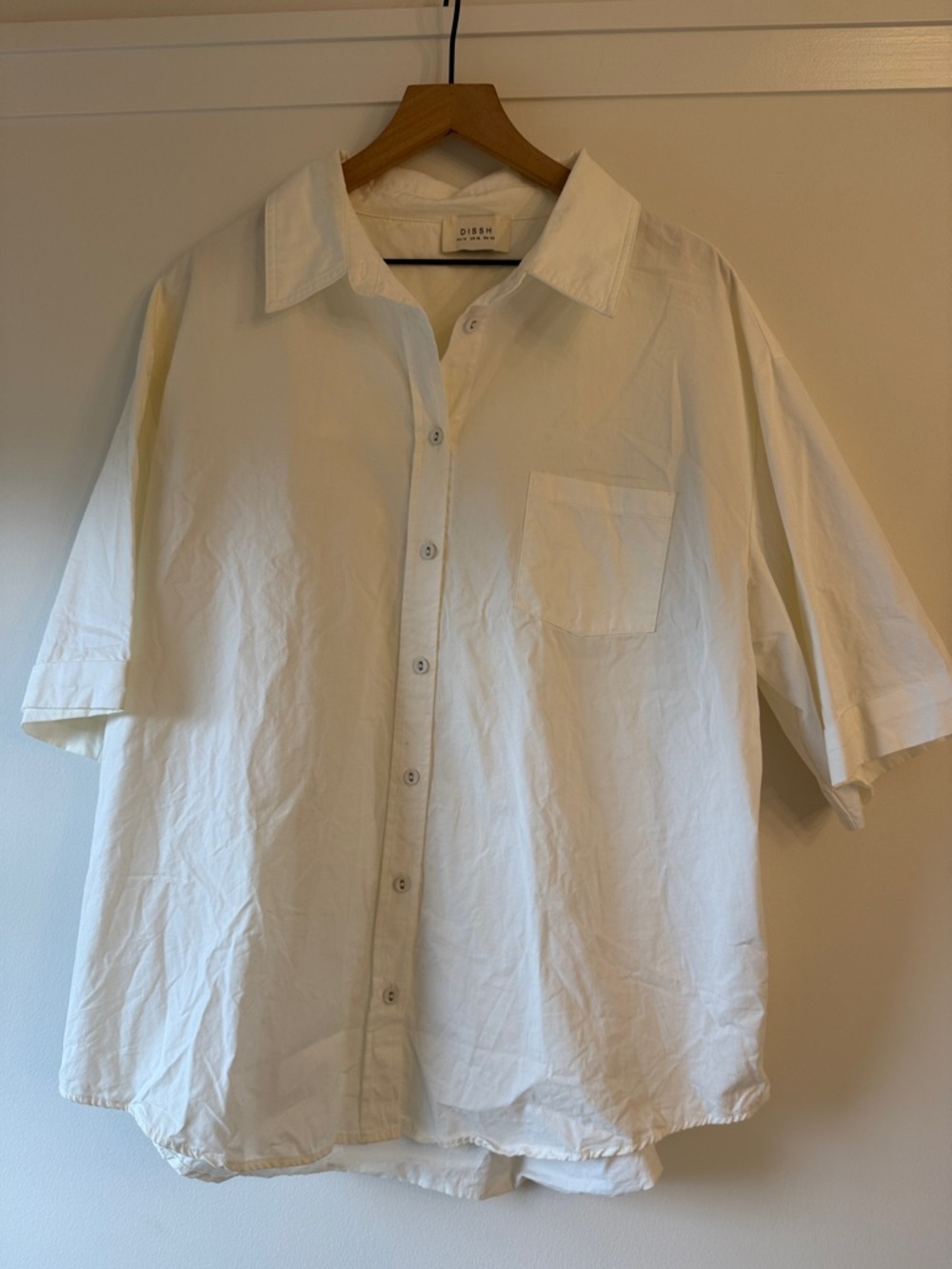 DISSH  White Short-Sleeve Button-Down Shirt with Chest Pocket